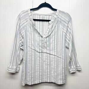 Dip Women's V-Neck 3/4 Sleeve Striped Blue & White Women's Boho Top Size Medium